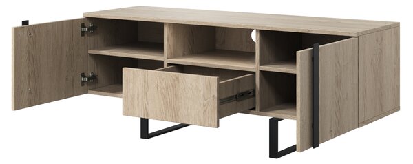 Verica 150 cm-es TV-szekrény nyitott polccal - szivacsos tölgy / fekete lábak