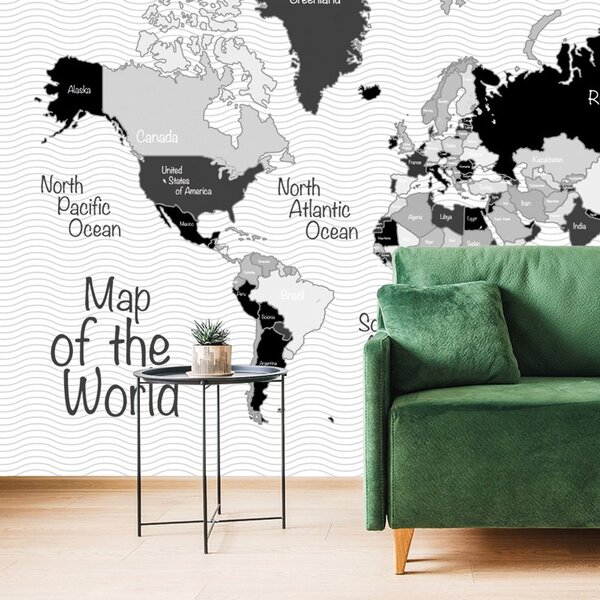 Öntapadó tapéta stílusos térkép fekete fehérben