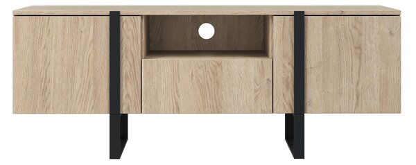 Verica 150 cm-es TV-szekrény nyitott polccal - szivacsos tölgy / fekete lábak