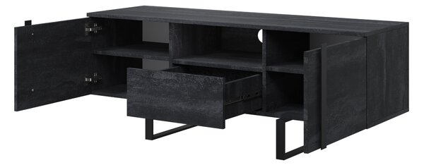 Verica 150 cm-es TV-szekrény nyitott polccal - szénfekete / fekete lábak