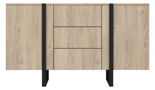 Verica komód 150 cm kétajtós fiókos - vajas tölgy / fekete lábak