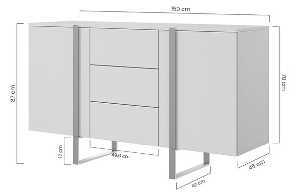 Verica komód 150 cm kétajtós fiókos - vajas tölgy / fekete lábak