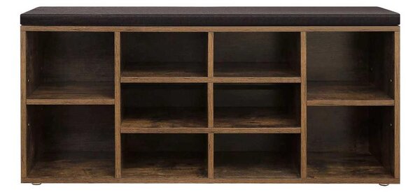 Cipőtároló pad, párnázott ülőfelülettel, 104 x 30 x 48 cm, rusztikus barna