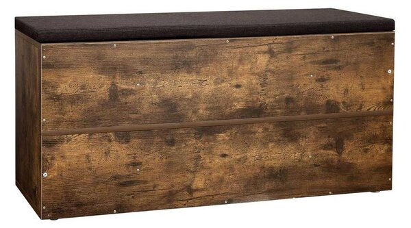 Cipőtároló pad, párnázott ülőfelülettel, 104 x 30 x 48 cm, rusztikus barna