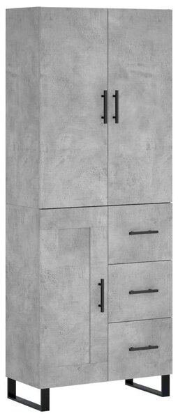 Betonszürke szerelt fa magasszekrény 69,5 x 34 x 180 cm