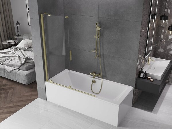 Mexen Velar Kádparaván 2 részes csúszó 130 x 150 cm, átlátszó nano, arany s csiszolt- 896-130-000-01-55 Kádparaván