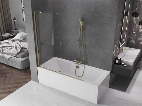 Mexen Velar Kádparaván 2 részes csúszó 140 x 150 cm, átlátszó nano, arany - 896-140-000-01-50 Kádparaván