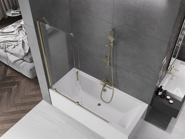 Mexen Velar Kádparaván 2 részes csúszó 140 x 150 cm, átlátszó nano, arany - 896-140-000-01-50 Kádparaván