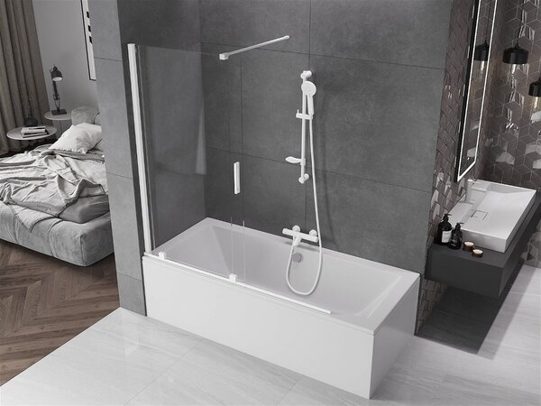 Mexen Velar Kádparaván 2 részes csúszó 150 x 150 cm, átlátszó nano, fehér - 896-150-000-01-20 Kádparaván