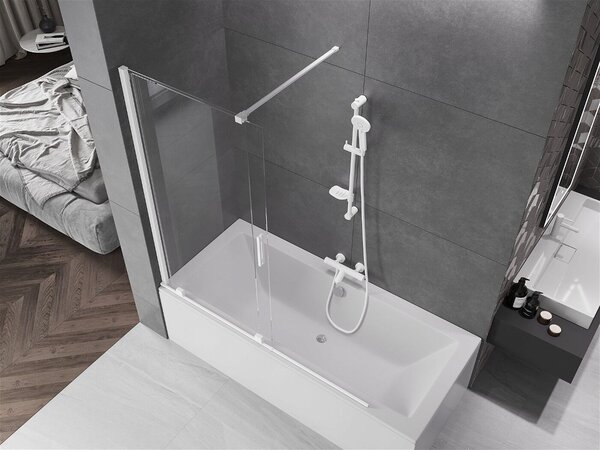 Mexen Velar Kádparaván 2 részes csúszó 150 x 150 cm, átlátszó nano, fehér - 896-150-000-01-20 Kádparaván
