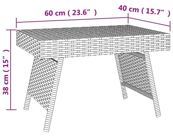 Fekete összecsukható polyrattan kisasztal 60 x 40 x 38 cm