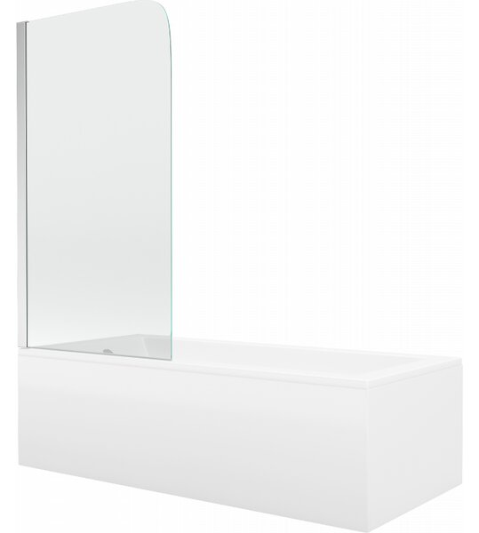 Mexen Cubik téglalap alakú kád 150 x 70 cm burkolattal és 1-szárnyú paravánnal 70 cm, átlátszó, króm - 550315070X9007010100