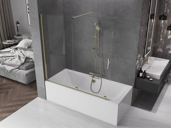 Mexen Velar Kádparaván 2 részes csúszó 160 x 150 cm, átlátszó nano, arany - 896-160-000-01-50 Kádparaván