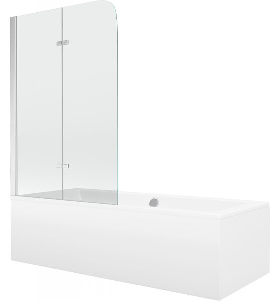 Mexen Cube téglalap alakú kád 180 x 80 cm burkolattal és 2-szárnyú paravánnal 100 cm, áttetsző, króm - 550518080X9010020100