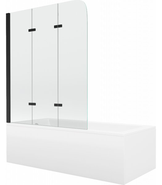 Mexen Cubik 160 x 70 cm-es téglalap alakú kád burkolattal és 3 szárnyú, 120 cm-es paravánnal, átlátszó, fekete