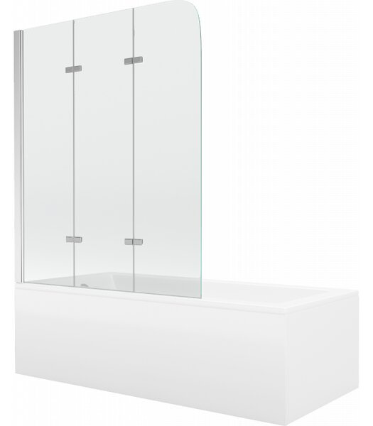 Mexen Cubik téglalap alakú kád 150 x 70 cm burkolattal és 3-szárnyas paravánnal 120 cm, átlátszó, króm - 550315070X9012030100
