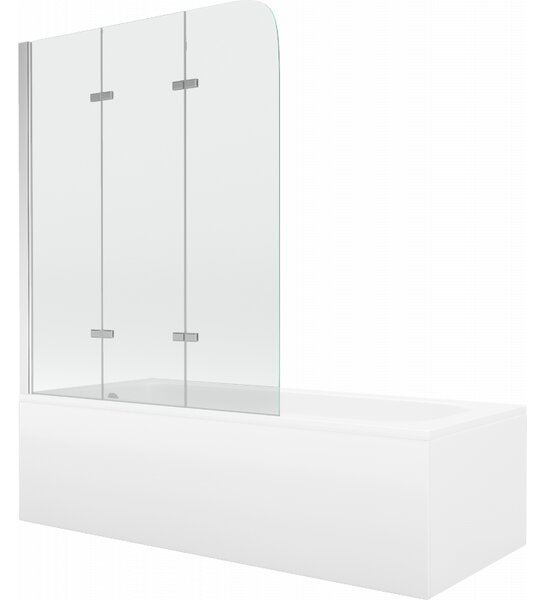 Mexen Vega téglalap alakú kád 150 x 70 cm burkolattal és 3-szárnyú paravánnal 120 cm, átlátszó, króm - 550115070X9012030100