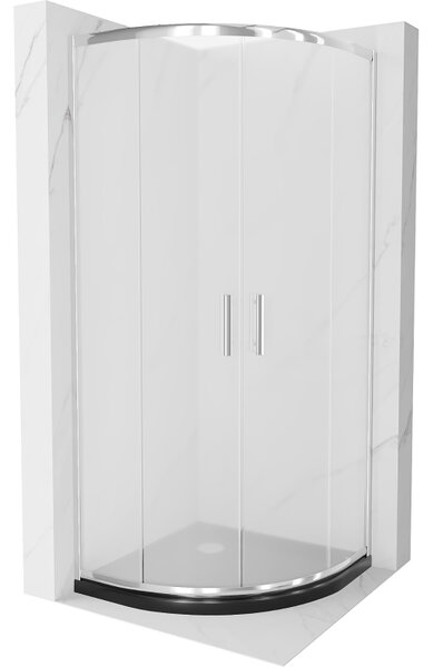 Mexen Rio, negyed kör alakú zuhanykabin tolóajtóval 80 x 80 cm, 5 mm-es jegesedés üveg, króm profil + fekete zuhanytálca, 863-080-080-01-30-4170