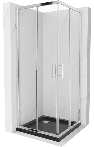 Mexen Rio, négyzet alakú zuhanykabin 70 x 70 cm, 6 mm-es átlátszó üveg, króm profil + fekete zuhanytálca, 860-070-070-01-00-4070