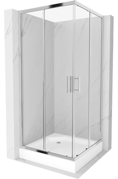 Mexen Rio 90 x 90 cm-es, négyzet alakú zuhanykabin, átlátszó, króm + zuhanytálca, fehér - 860-090-090-01-00-4510