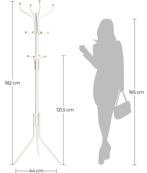 Álló fogas, erős fém kabáttartó,182 cm magas, fehér