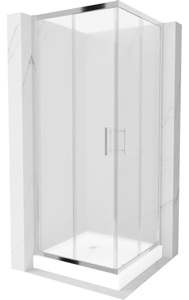 Mexen Rio, négyzet alakú zuhanykabin tolóajtóval 80 x 80 cm, 5 mm-es jégüveg, króm profil + fehér magas zuhanytálca Rio, 860-080-080-01-30-4510