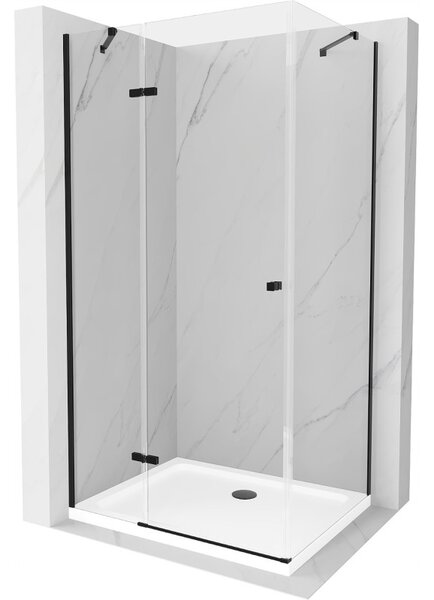 Mexen Roma Duo, zuhanykabin 70 (ajtó) x 80 (ajtó) cm, 6mm átlátszó üveg, fekete profil + SLIM zuhanytálca 5cm fehér + fekete szifon, 854-070-080-70-00-4010B