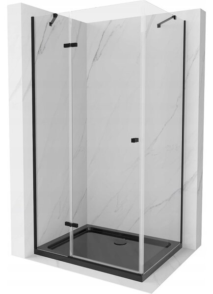 Mexen Roma, zuhanykabin 1 szárnyú ajtóval 80 (ajtó) x 100 (fali) cm, 6 mm átlátszó üveg, fekete profil, vékony zuhanytálca 5 cm fekete fekete szifonnal, 854-080-100-70-00-4070B