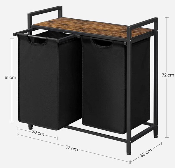 Szennyestartó, szennyes kosár 2 x 46 liter, rusztikus barna | VASAGLE