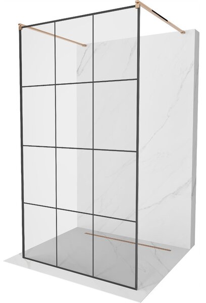 Mexen Kioto, átmenő zuhanyparaván 100 x 200 cm, 8 mm-es üveg átlátszó/fekete mintázattal, 2x rózsaszín arany stabilizáló távtartóval, 800-100-002-60-…