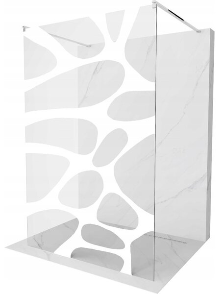 Mexen Kioto, átmenő zuhanyparaván 100 x 200 cm, 8 mm-es üveg tiszta / fehér mintás, 2x króm stabilizáló távtartó, 800-100-002-01-97