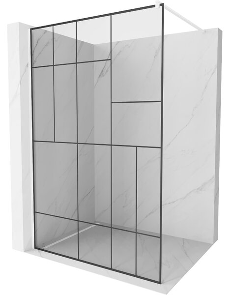 Mexen Kioto, Walk-In zuhany paraván 70 x 200 cm, 8mm üveg tiszta / fekete mintás, fehér profil, 800-070-101-20-78