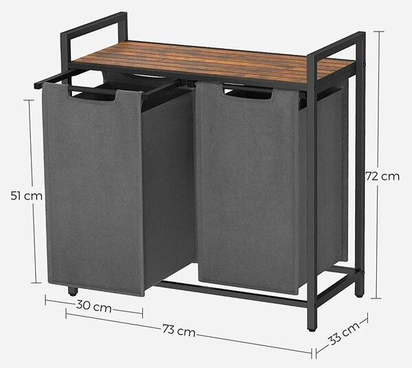 Szennyeskosár, 2 rekeszes mosodai kosár, 2 x 46 liter, szürke
