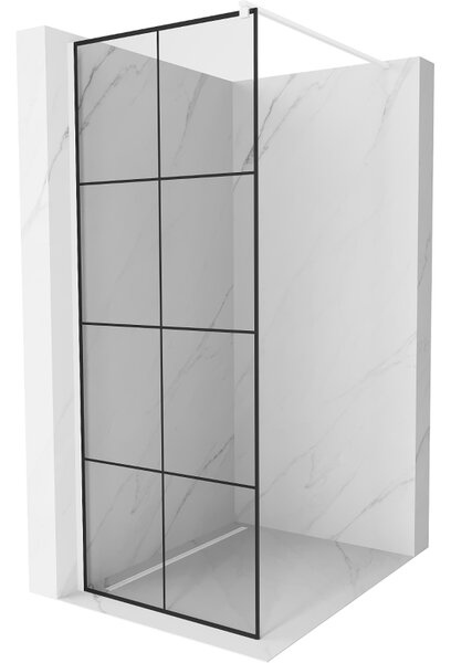 Mexen Kioto, Walk-In zuhany paraván 80 x 200 cm, 8mm üveg tiszta / fekete mintás, fehér profil, 800-080-101-20-77