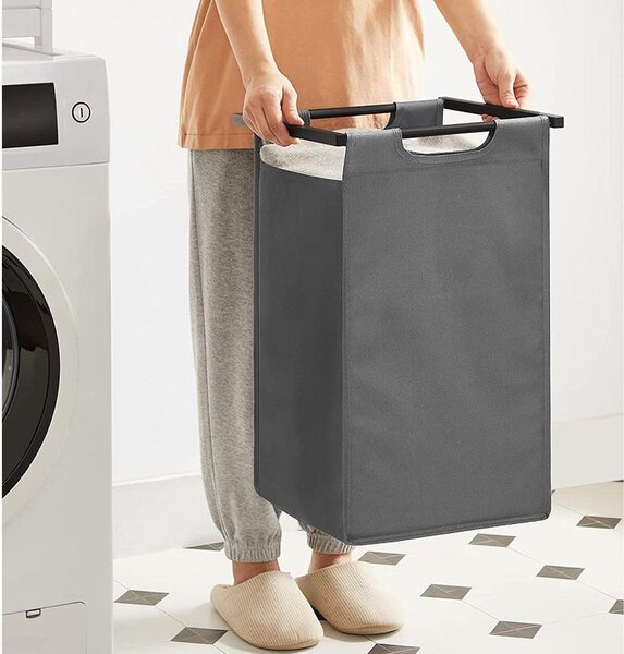 Szennyeskosár, 2 rekeszes mosodai kosár, 2 x 46 liter, szürke