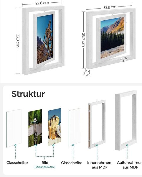 Képkeret, 2 képkeretből álló készlet, forgatható, fehér