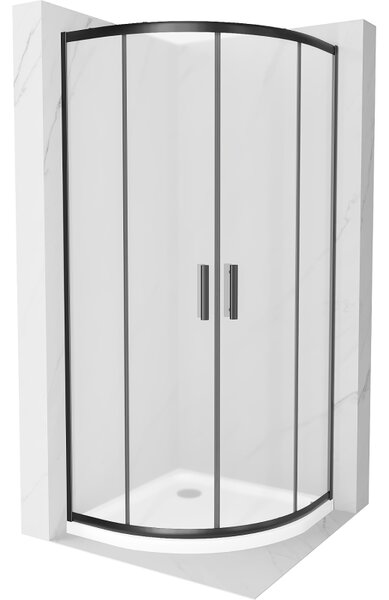 Mexen Rio, szögletes zuhany tolóajtóval 80 (ajtó) x 80 (ajtó) x 190 cm, 5 mm-es matt üveg, fekete profil + fehér SLIM zuhanytálca, 863-080-080-70-30-4110B