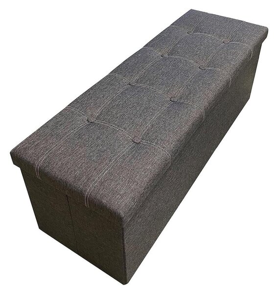 Összecsukható vászon pad tárolóval, sötétszürke, 110x38x38 cm