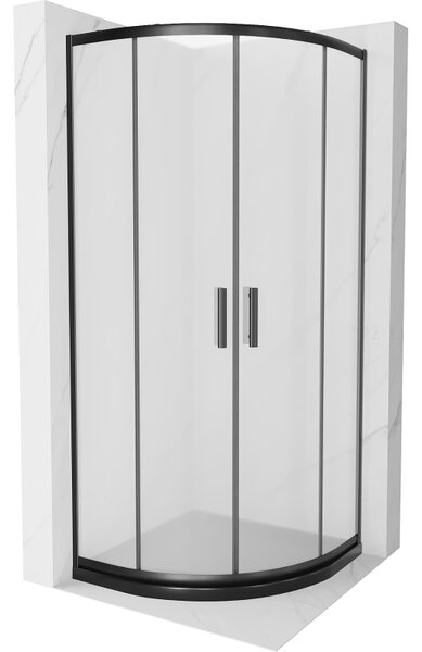 Mexen Rio, szögletes zuhany tolóajtóval 80 (ajtó) x 80 (ajtó) x 190 cm, 5 mm-es matt üveg, fekete profil + fekete SLIM zuhanytálca, 863-080-080-70-30-4170B