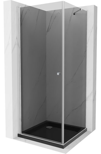Mexen Pretoria, zuhanykabin 70 (ajtó) x 70 (fali) cm, 6mm szürke üveg, króm profil + fekete zuhanytálca, 852-070-070-01-40-4070