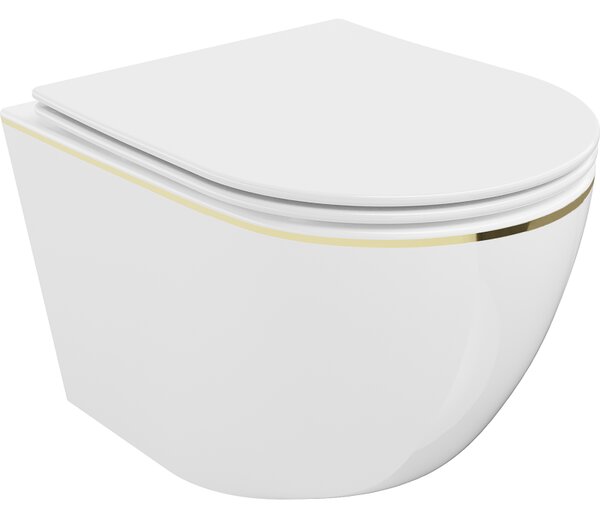 Mexen Lena, függő WC csésze 480x360x355 mm, fehér - arany él, 30224005