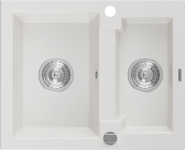 Mexen Carlos, gránit mosogató 582x475x177 mm, 1,5-kamrás, fehér, 6518581500-20