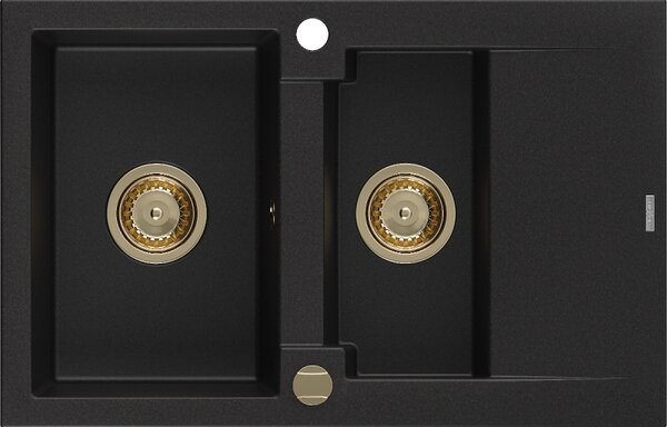 Mexen Gaspar, gránit mosogató 737x475x177 mm, 1,5 kamrás, fekete, arany szifonnal, 6507731505-77-G