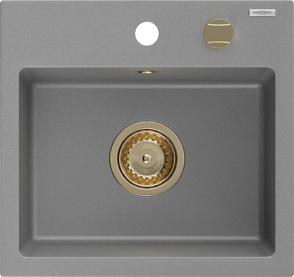 Mexen Milo, gránit mosogató 435x410x171 mm, 1 kamrás, szürke, arany szifonnal, 6505441000-71-G