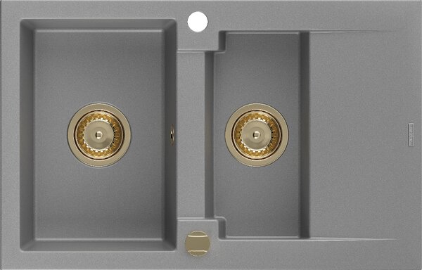 Mexen Gaspar, gránit mosogató 737x475x177 mm, 1,5 kamrás, szürke, arany szifonnal, 6507731505-71-G