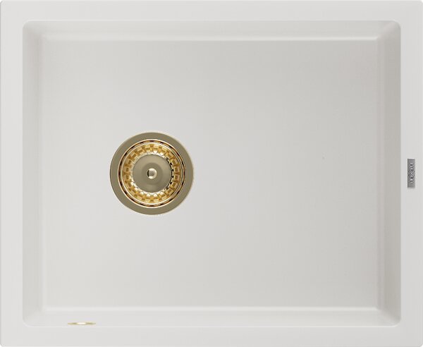 Mexen Pedro egymedencés gránit mosogató 560 x 460 mm, fehér, arany szifonnal - 6508561000-20-G
