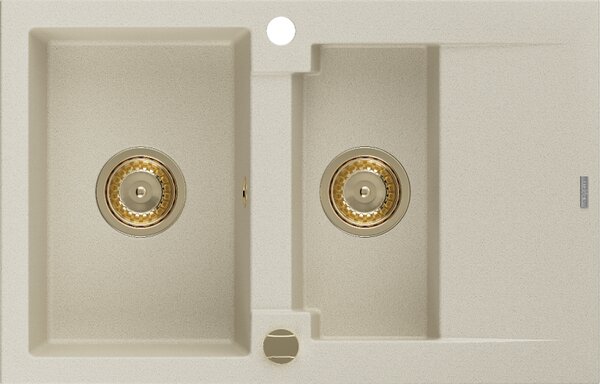 Mexen Gaspar, gránit mosogató 737x475x177 mm, 1,5 kamrás, bézs, arany szifonnal, 6507731505-69-G