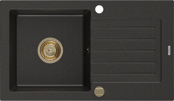 Mexen Pablo, gránit mosogató 752x436x161 mm, 1 kamrás, fekete-arany metál arany szifonnal, 6510751010-75-G