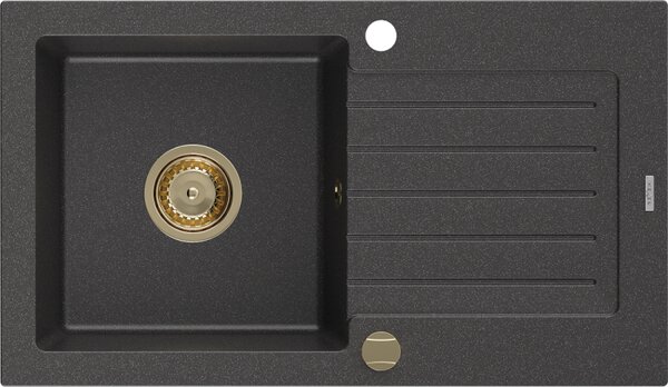 Mexen Pablo, gránit mosogató 752x436x161 mm, 1 kamrás, fekete foltos arany szifonnal, 6510751010-76-G