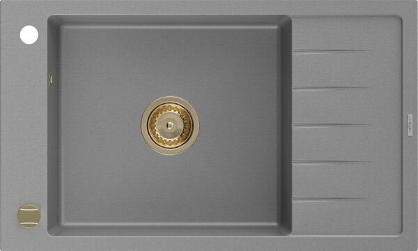 Mexen Elias1-medencés gránit mosogató edényszárítóval 795 x 480 mm, Szürke, szifon Arany - 6511791005-71-G